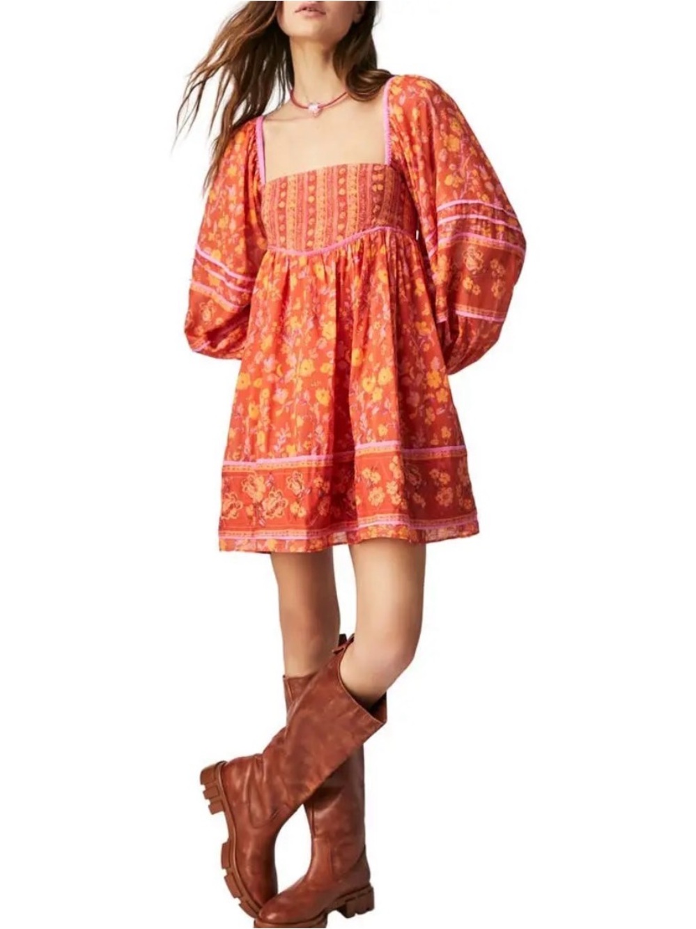 Free People Endless Afternoon mini floral dress long sleeve medium $148